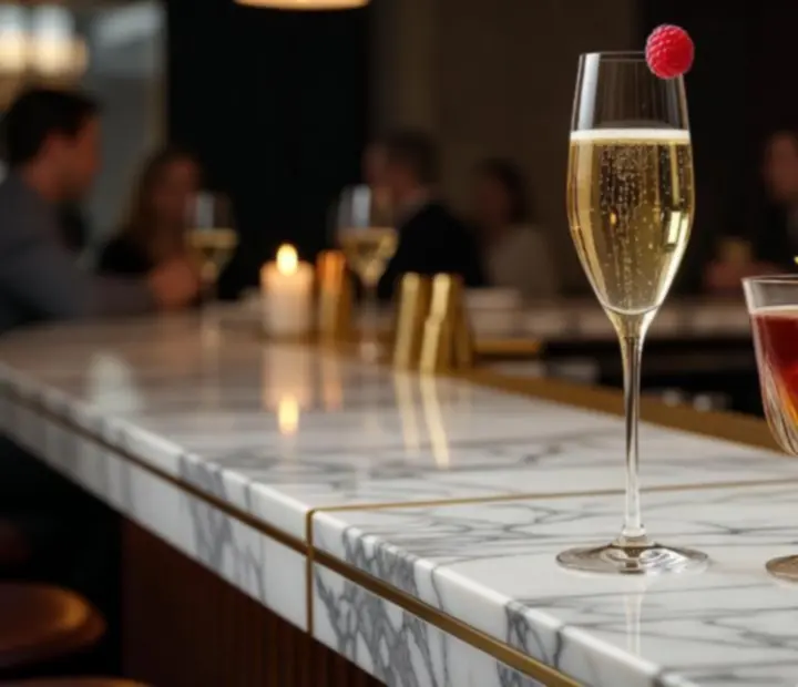 Champagne és signature koktélok elegáns tálalásban a Lunettrában