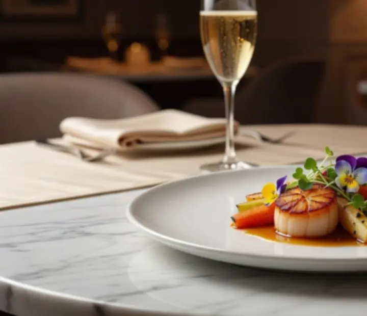 Fine dining fogás elegáns márvány tálalással