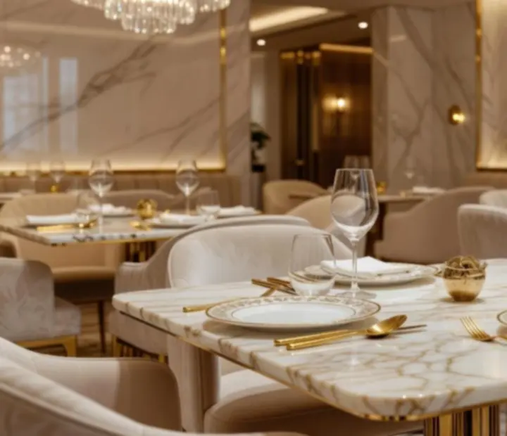 Prémium márvány és diófa enteriőr a Lunetrra fine dining étteremben