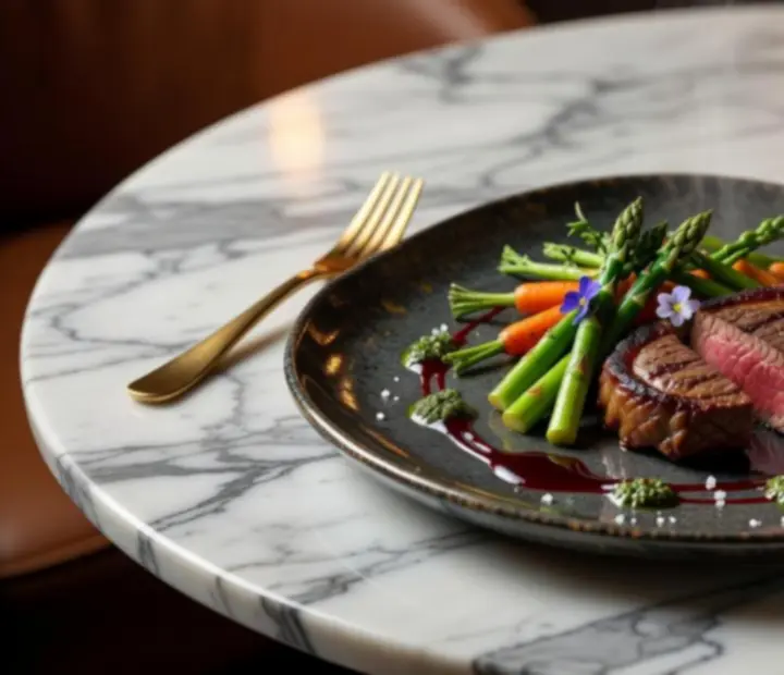 Signature gourmet főétel művészi tálalásban a Lunettrában