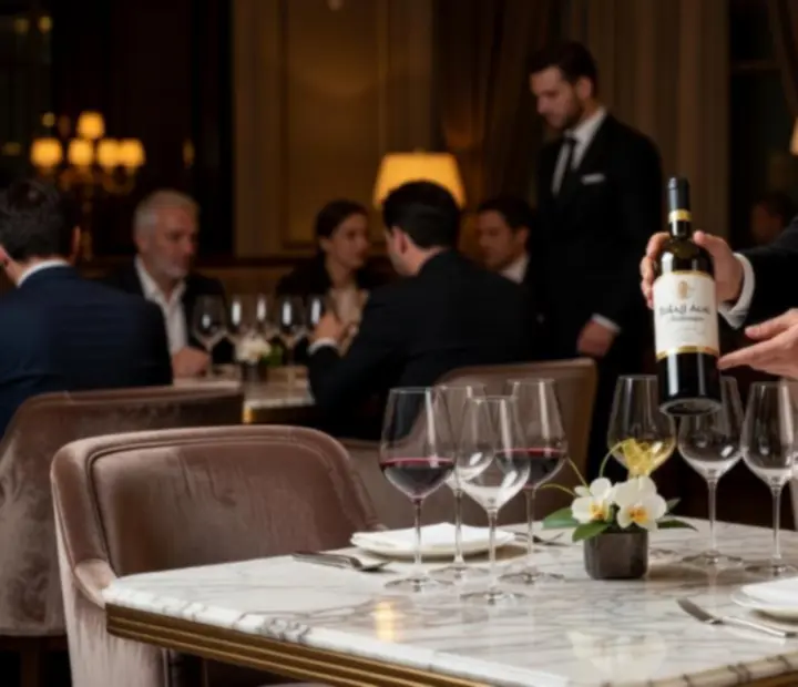 Sommelier prémium borokat kínál az elegáns étteremben